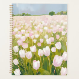 Agenda White Tulips Flower Field Painting Watercolor