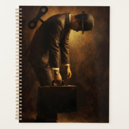 Agenda Wind-Up Office Man Surreal Routine Grind Oil Paint