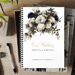 Agenda Winter peonies boda elegante de guiones de oro<br><div class="desc">Moda de moda boda planeamiento libro personalizado con peonías de marfil blanco invernal y follaje estacional,  pineconas y ramas.         Perfecto para organizar a su boda y mantener los recuerdos!              Para ver los elementos de boda coordinados,  consulte la colección completa bajo la imagen principal.</div>