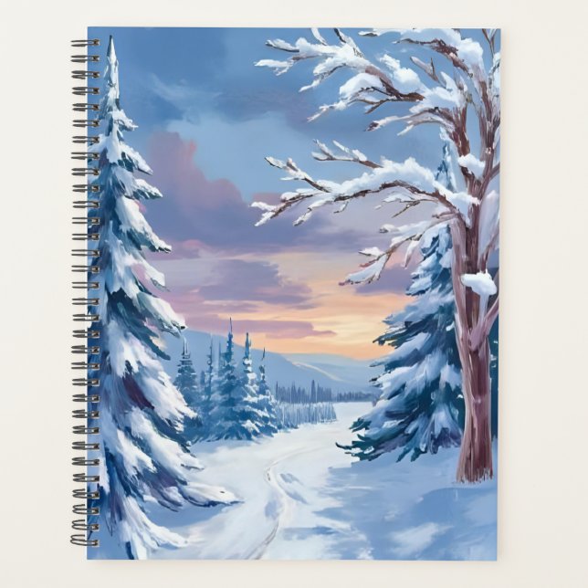 Agenda Winter Wonderland | Mountain Snow Nature Painting  (Anverso)