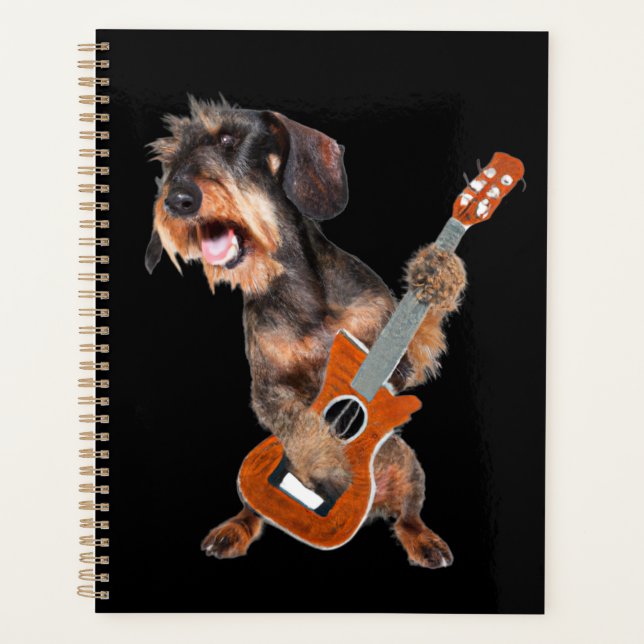 Agenda Wirehair Dachshund Tocando Planner De Guitarra (Anverso)