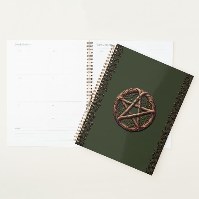 Agenda Wood Twig Pentacle Olive Green Wiccan (Demostración)