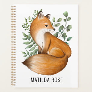 Agenda Woodland Fox Watercolor Leafy Monograma Botánico