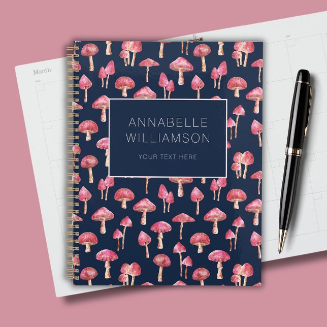 Agenda Woodland Mushroom Fughi (Pink woodland mushroom planner with customizable text.)