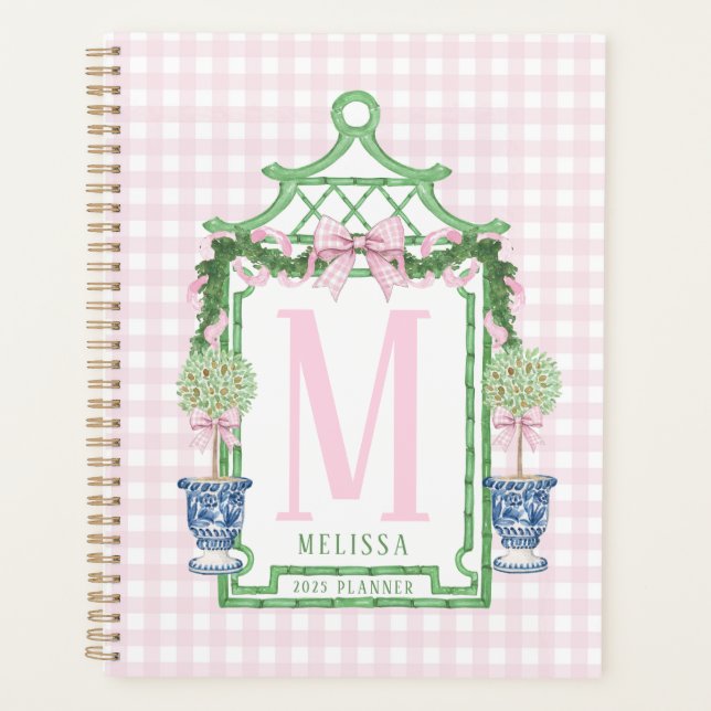 Agenda Wreath perrito con rosado Gingham Bow (Anverso)