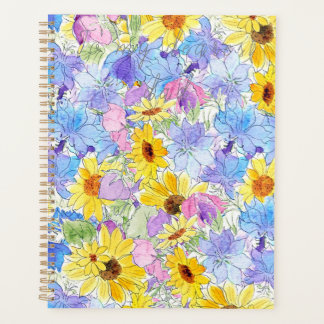 Agenda yellow blue purple summer flowers pattern hand 