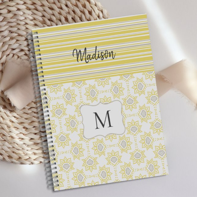 Agenda Yellow Gray Stripes Bee Monograma de moda (Subido por el creador)