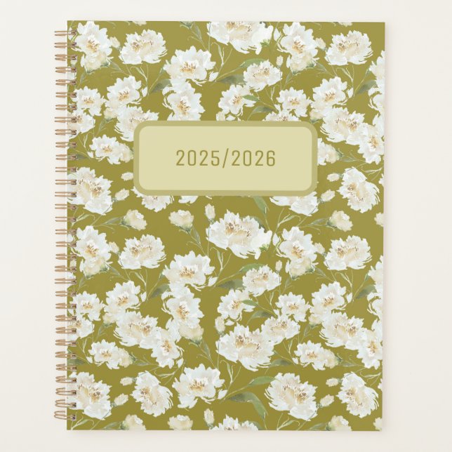 Agenda Yellow Green Cream Floral Planner (Anverso)