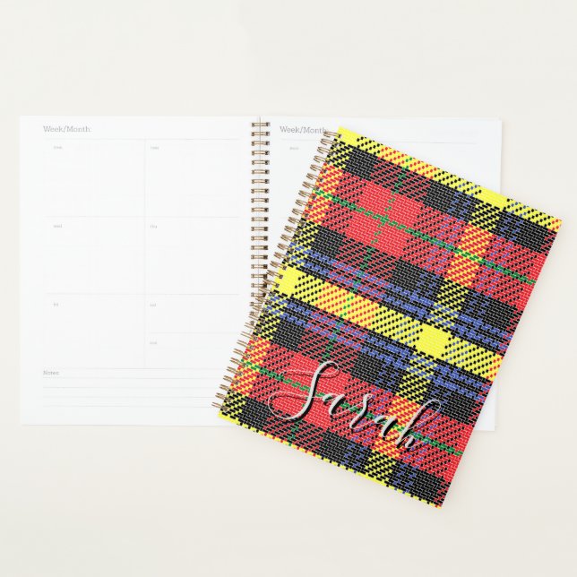 Agenda Yellow & Red Tartan Checkered Monogram Name (Demostración)