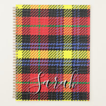 Yellow & Red Tartan Checkered Monogram Name