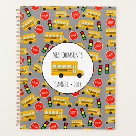 Agenda Yellow School Bus Stop Rótulo Teacher Yearly Plann