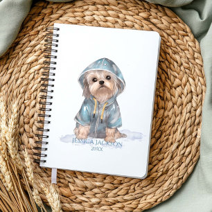 Agenda Yorkie acuarela en impermeable azul anual