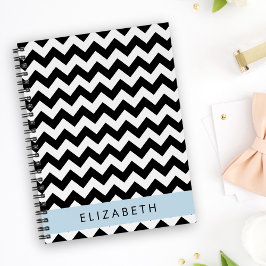 Agenda Zigzag negro y blanco, patrón de cheurón, nombre