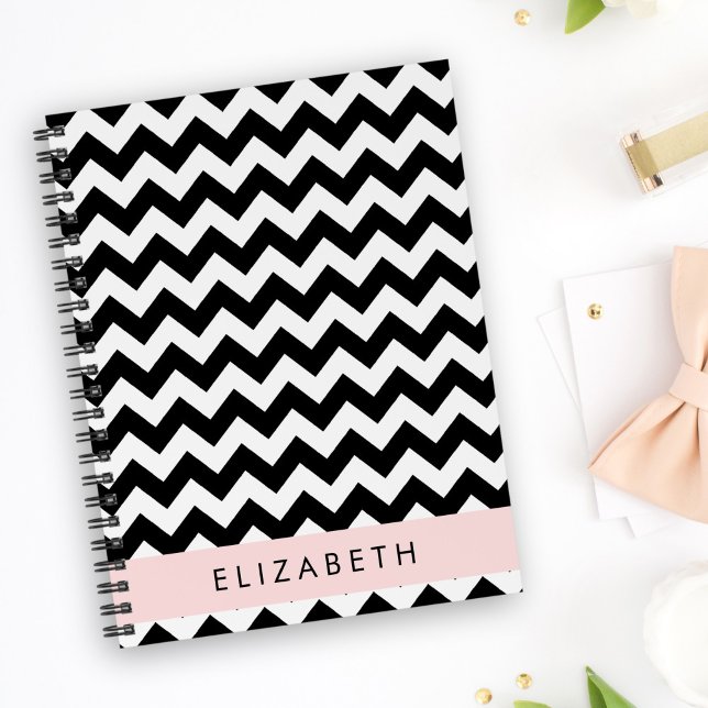 Agenda Zigzag negro y blanco, patrón de cheurón, nombre (Subido por el creador)