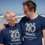 Ageto a la perfección 40° camiseta de cumpleaños<br><div class="desc">Camiseta de 40 años azul personalizado y plata con cuarenta globos de hellio de plata,  el dicho "vítores a 40 años",  "envejecido a la perfección",  y la fecha.</div>
