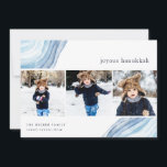 Agitación De Hijos | Tarjeta de Collage de fotos H<br><div class="desc">Envíe saludos de Hanukkah a amigos y familiares con nuestras elegantes tarjetas de fotos. Diseñada para acomodar tres de tus fotos cuadradas favoritas dispuestas una al lado de la otra en formato collage, la tarjeta presenta ilustraciones de aguijón geodésico de acuarela en azul claro, para un aspecto moderno y festivo....</div>