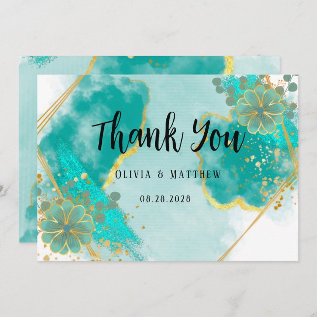 Agitar las tarjetas de Boda floral Verde azulado y (Anverso / Reverso)