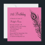 Agitar tu pluma Invitación de cumpleaños (fuchsia)<br><div class="desc">Una ligera y brillante pluma de pavo real adorna esta invitación de una manera moda,  nueva y moderna. Se muestra en el documento básico; sin embargo,  recomiendo el peso y la textura del papel de lino.</div>
