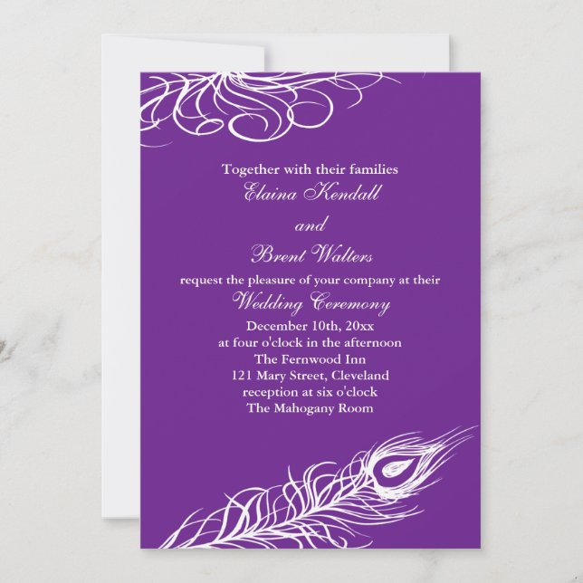 Agitar tu plumas de cola Invitación a la boda viol (Anverso)