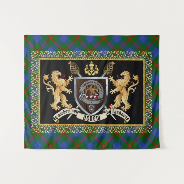 Agnew Clan Badge & Motto con tapiz de leones (Anverso (horizontal))