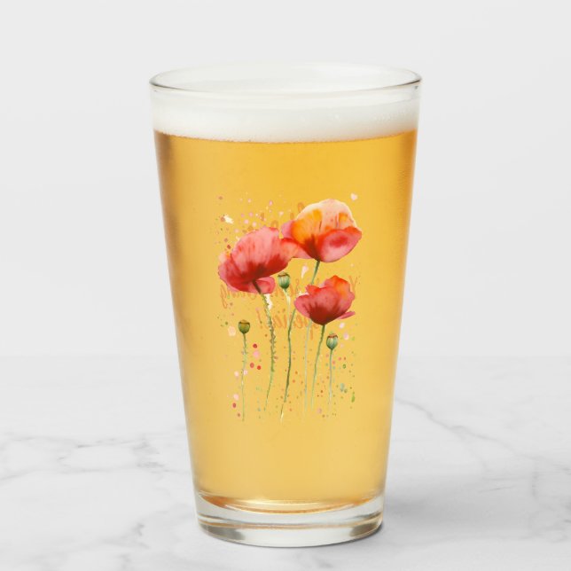 Agosto flor de nacimiento Copas rojas Watercolor F (Anverso (lleno))