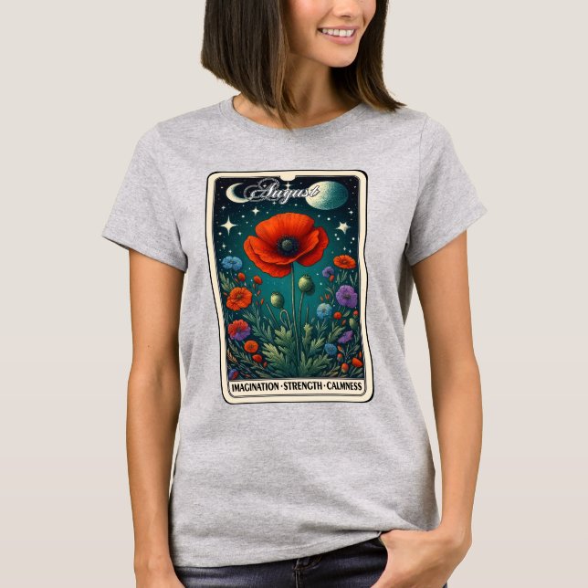 Agosto Mes de Nacimiento Flor Poppy Camiseta (Anverso)