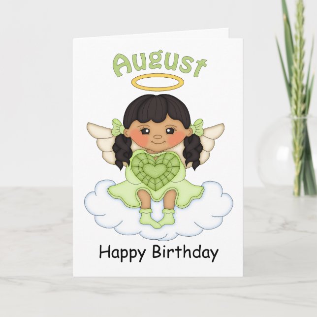 Agosto Tarjeta de Cumpleaños del Ángel de Bebé Neg (Anverso)