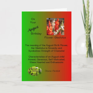 Agosto Tarjeta de Cumpleaños - Gladiolus y Peridot