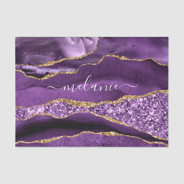 Agple violeta morada Purpurina de oro nombre papel (Anverso)