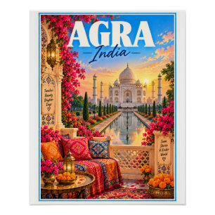 Agra India Taj Mahal Travel Poster   Colorful Indi