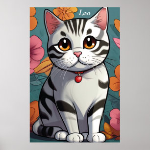 Agradable arte floral de gato en Shorthair america