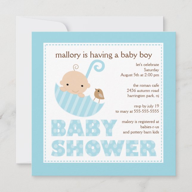 Agradable Baby Umbrella Boy Invitación Baby Shower (Anverso)
