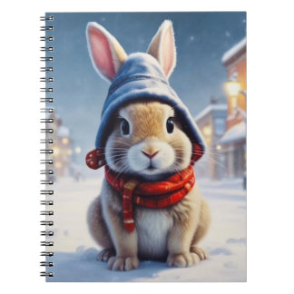 Agradable conejito en el cuaderno de nieve
