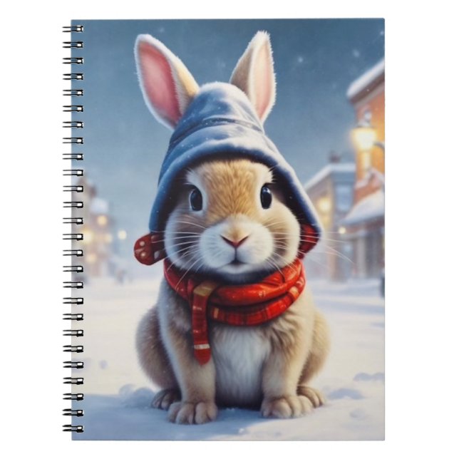 Agradable conejito en el cuaderno de nieve (Frente)