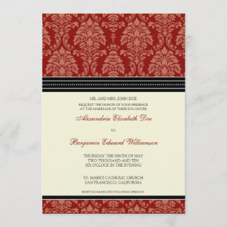 Agradable Damasco 5x7 Invitación a la boda:Rojo