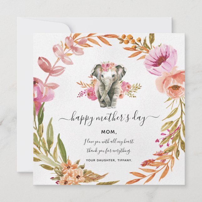 Agradable Elefante De Acuarela Y Tarjeta De Vacaci (Anverso)