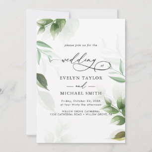 Agradable Greenery Invitación a la caligrafía negr