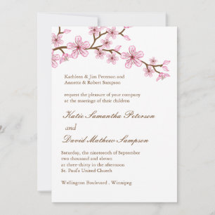 Agradable invitación a bodas con flores rosas