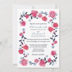 Agradable invitación a casar con rosas rosadas
