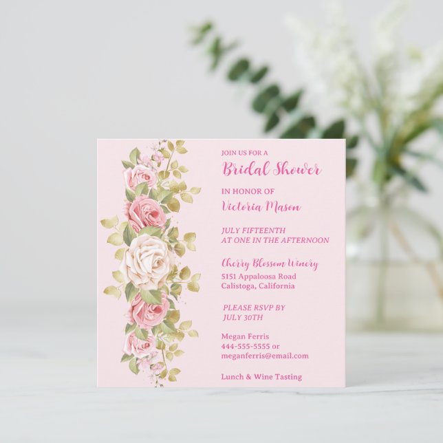Agradable Invitación a ducha de novias con rosas r (Anverso de pie)