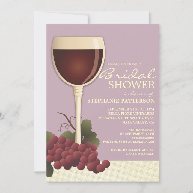Agradable invitación a la ducha de novias con vino (Anverso)