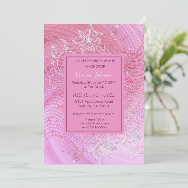 Agradable invitación a la ducha de novias rosa y f (Anverso de pie)
