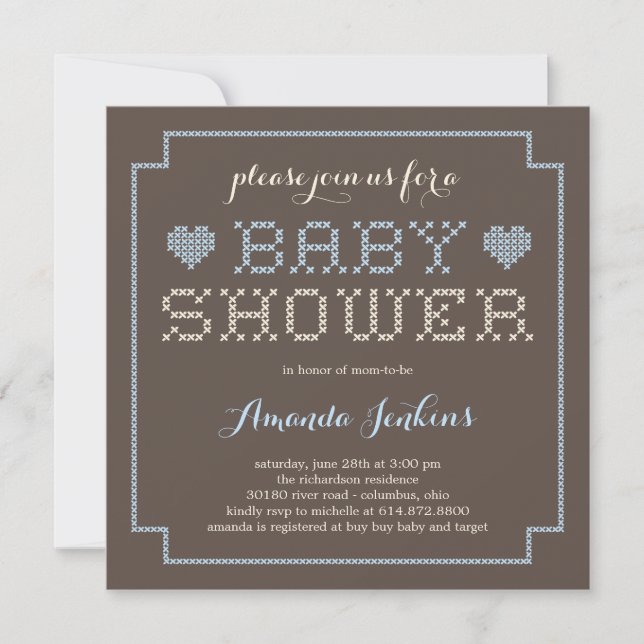 Agradable invitación Baby Shower Cross Stitch - Az (Anverso)