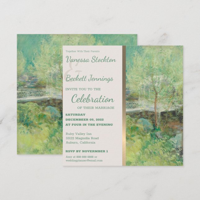 Agradable invitación de bodas de jardín pintadas d (Anverso / Reverso)