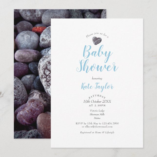 Agradable Invitación de Ducha de Bebé Corazón de P (Anverso / Reverso)