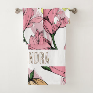 Agradable monograma floral dibujado a mano Blanco 