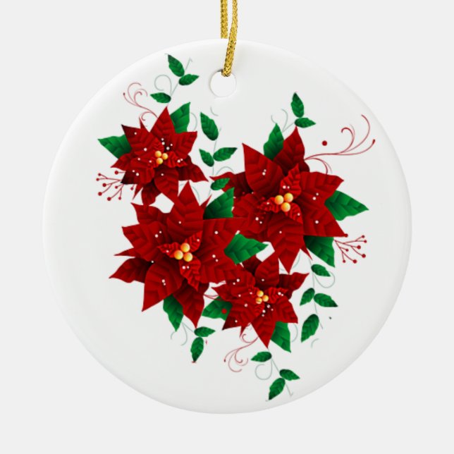 Agradables Navidades Flores Rojas Ornamento cerámi (Frente)