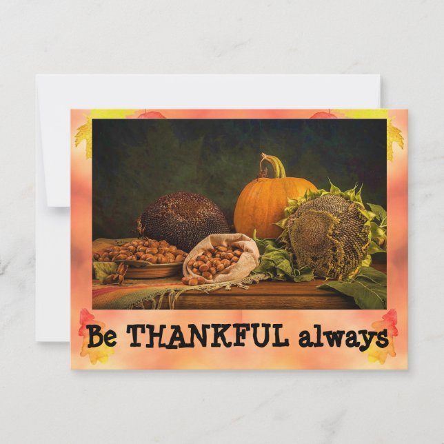 AGRADECER SIEMPRE Tarjeta de saludo de otoño. (Anverso)