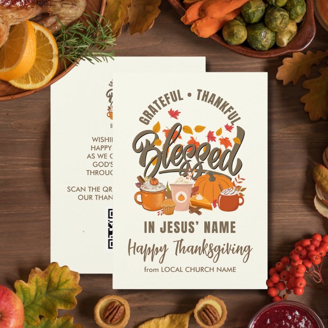 AGRADECIDO BENDITO Invitación QR de Acción de Grac (GRATEFUL THANKFUL BLESSED Church Thanksgiving Invite with QR code)