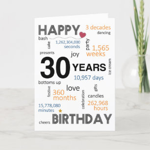 Agradecimiento 30.ª tarjeta de cumpleaños